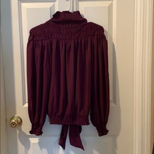 Venus Maroon gathered sleeve shirt tie in back